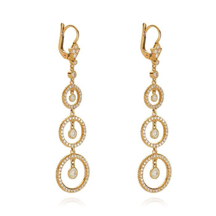 DIAMOND, 18K YELLOW GOLD STYLIZED HOOP EARRINGS