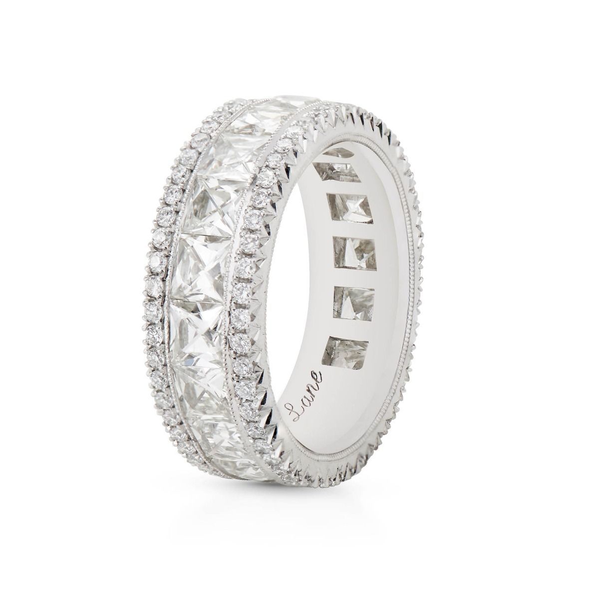 FRENCH-CUT DIAMOND, PLATINUM ETERNITY BAND