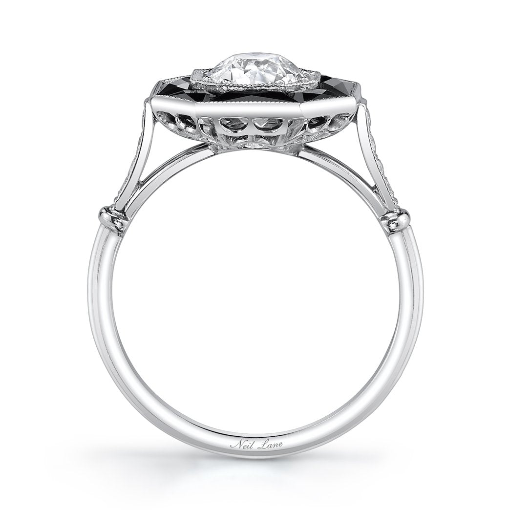 NEIL LANE OLD EUROPEAN-CUT DIAMOND, ONYX, PLATINUM RING