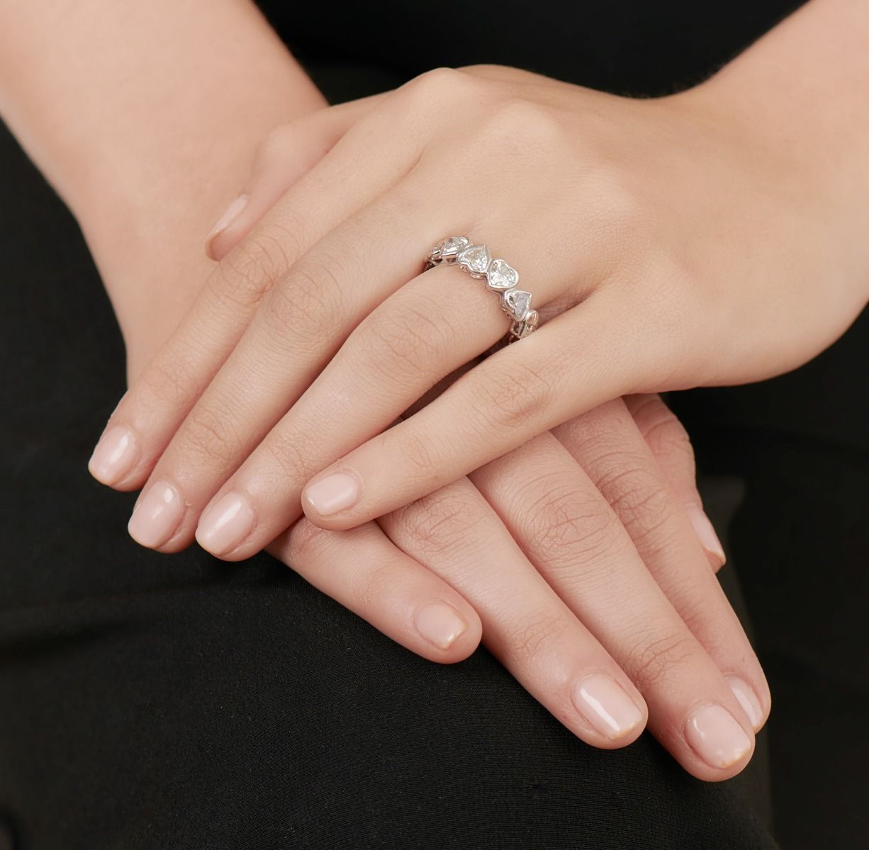HEART SHAPED DIAMOND AND PLATINUM ETERNITY BAND