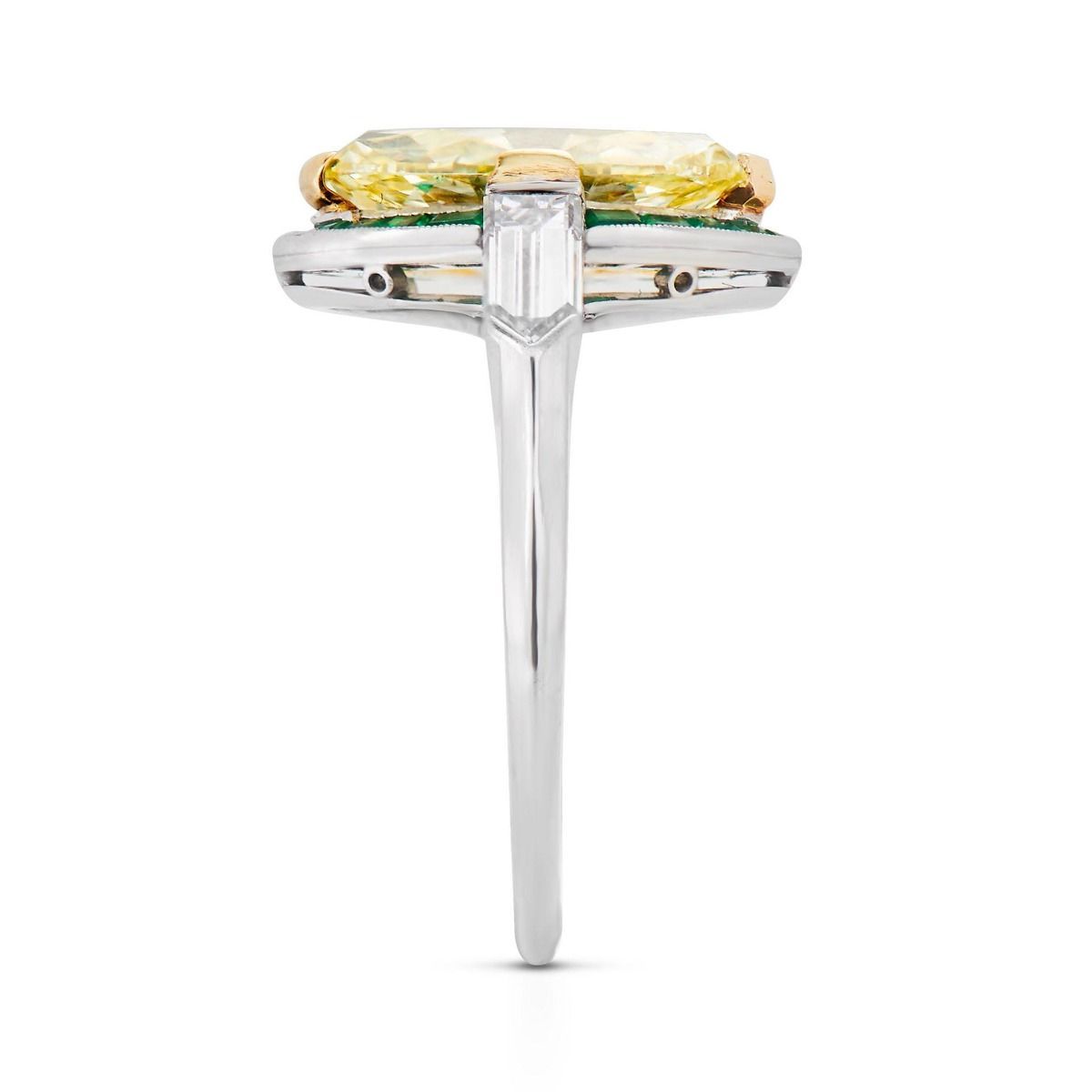 ART DECO FANCY INTENSE YELLOW DIAMOND, PLATINUM RING