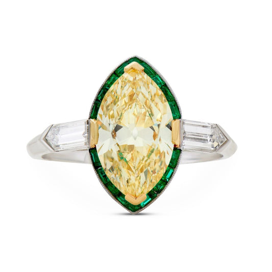 ART DECO FANCY INTENSE YELLOW DIAMOND, PLATINUM RING