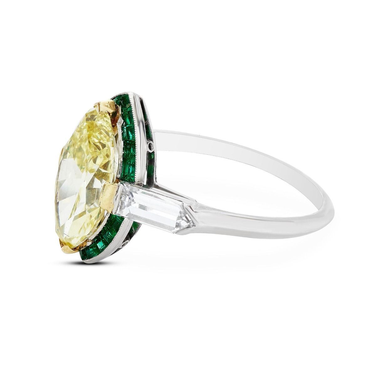 ART DECO FANCY INTENSE YELLOW DIAMOND, PLATINUM RING