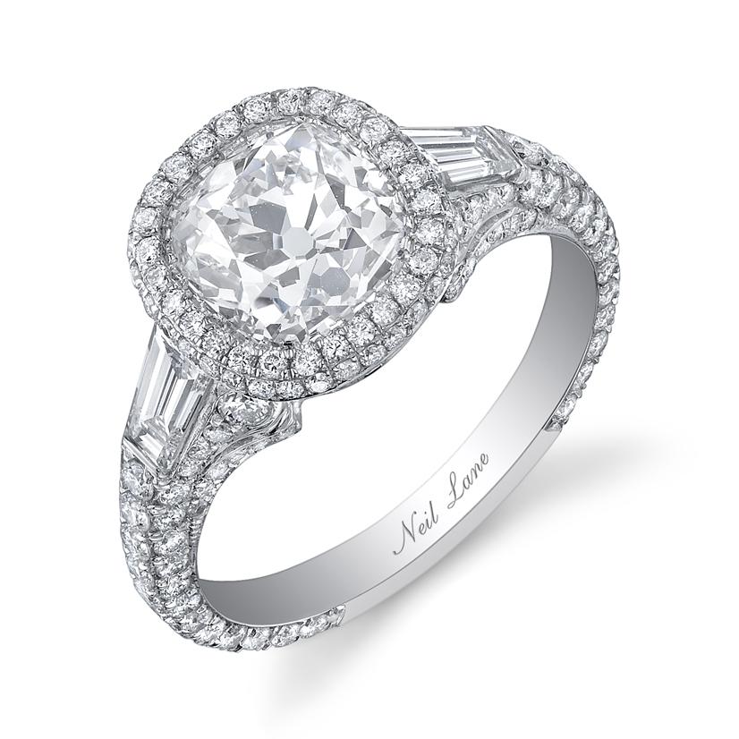 NEIL LANE CUSHION-SHAPED DIAMOND, PLATINUM RING