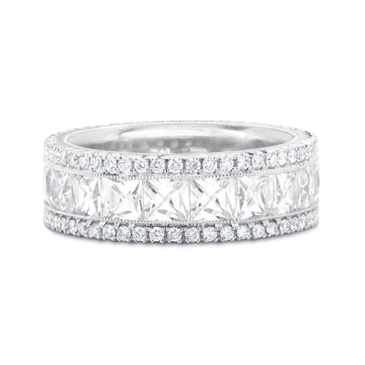 FRENCH-CUT DIAMOND, PLATINUM ETERNITY BAND