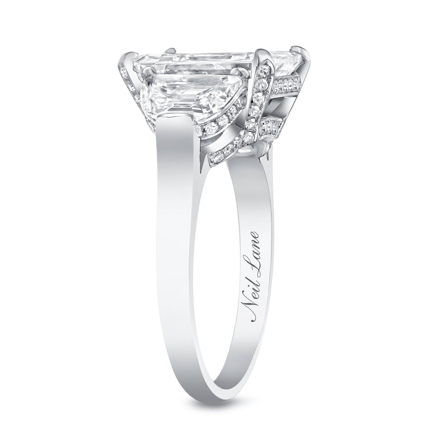 NEIL LANE EMERALD-CUT DIAMOND, PLATINUM RING